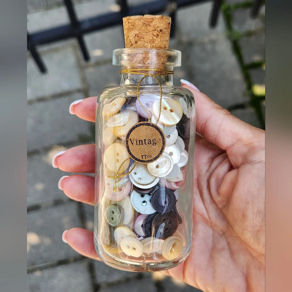 Anthropologie Vintage Druggist Pharmacy Bottle Full of Buttons